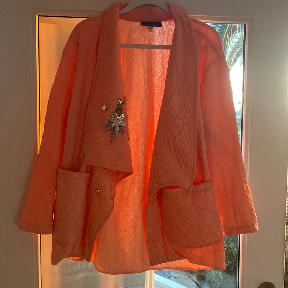 Vintage sunset pink satin jacket with silver detail.